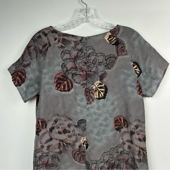 Garnet Hill Olivia A-Line 100% Silk Dress Floral Scoop Neck Short Sleeve Sz 04 - Picture 14 of 16